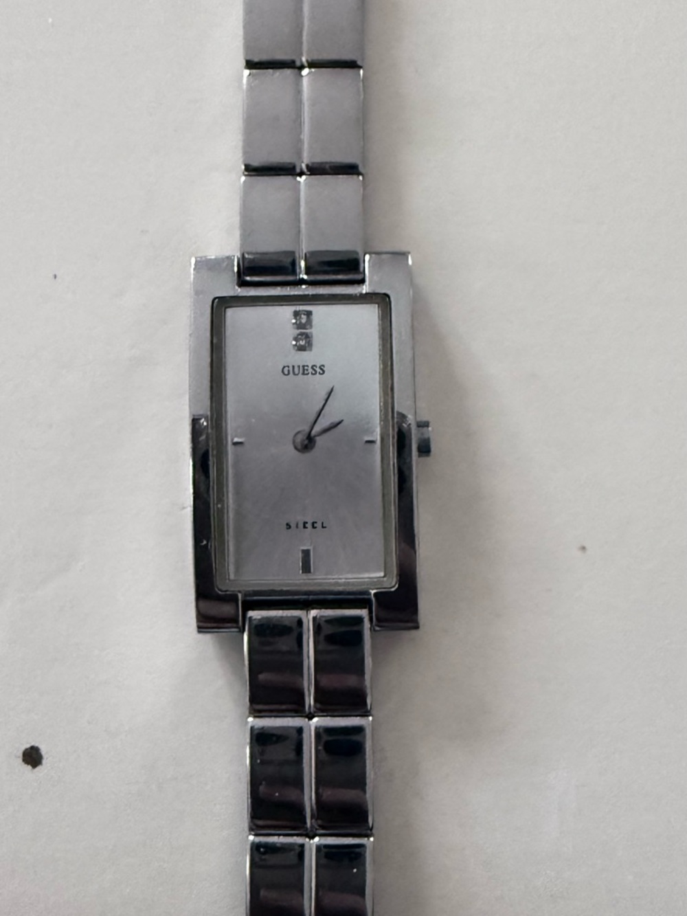 Guess Silver-Tone Rectangular Bracelet Watch